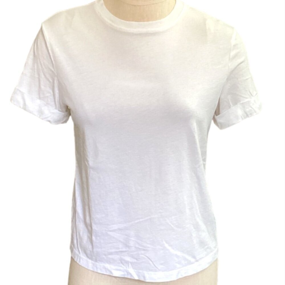 A New Day Cuffed Short Sleeve‎ Crew Neck Cotton Modal Tee XS White 76Q